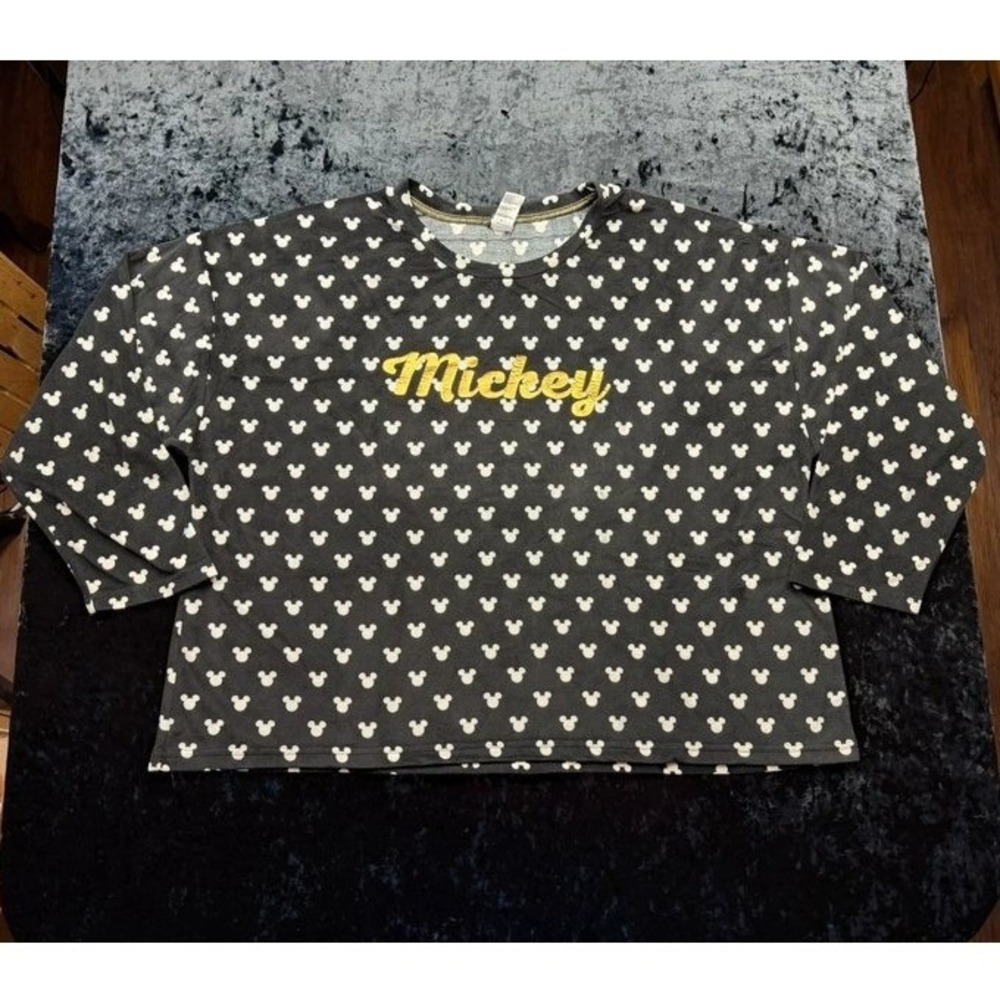 Disney Mickey Mouse Pajama Top Womens 3X 22W-24W Black Fleece Gold Logo